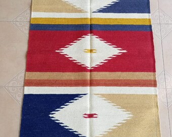 Multicolor Navajo inspired Runner Rug, Flatweave Hallway Stair Rug