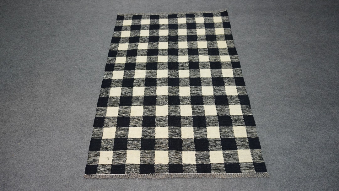 Buffalo Plaid Wool Rug: Black and White Checkered Area Rug - Custom ...