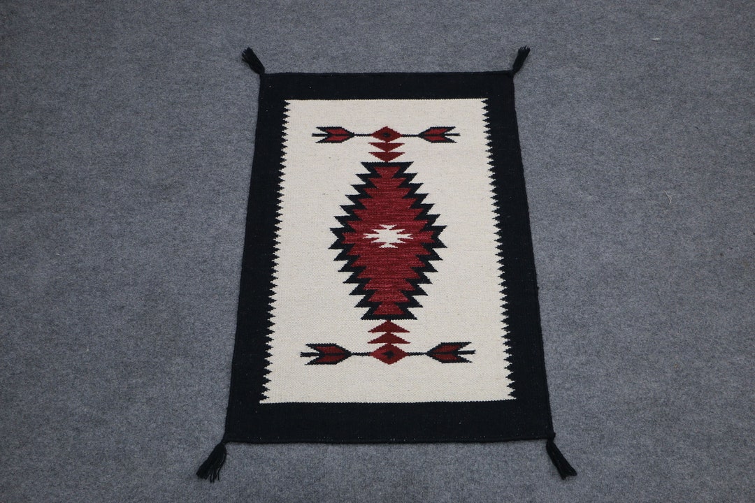 Red and White Navajo Rug, Beige Navajo Runner Rug, Rust Wool Runner Rug ...