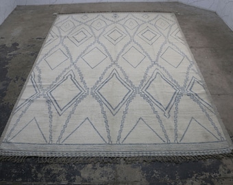 Blue and White Moroccan Wool Rug: Berber Style Area Rug