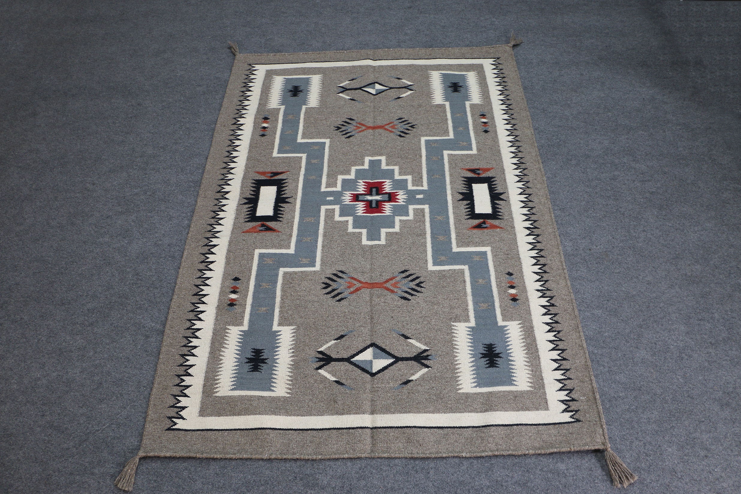 Gray Navajo Inspired Area Rug, Multicolor Boho Rug, Bespoke Design