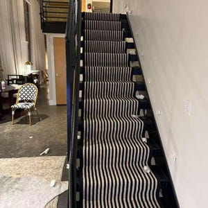 Black and White Striped Stair Runner Rug: Modern Kilim Flatweave
