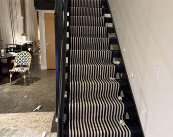 Black and White Striped Stair Runner Rug: Modern Kilim Flatweave