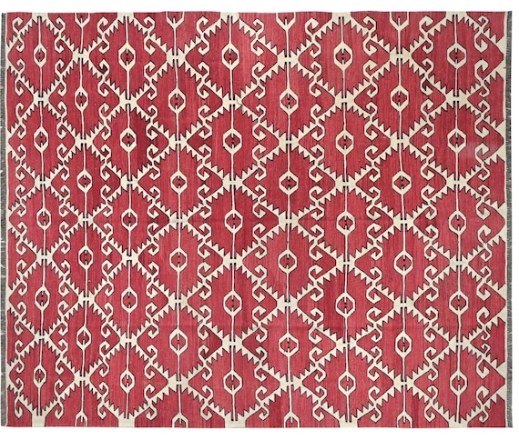 Rust Geometric Kilim Rug: Flatweave Moroccan Designer Rug