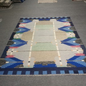 Scandinavian kilim rug, Turkish kilim area rug, multicolor kilim rug, blue and grey rug, flat weave rug, 4 x 6, 8 x 10, 9 x 12, 10 x 14 rug