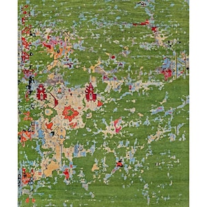 Hand knotted rug, green area rug, multi color rug, wool rug, living room rug, contemporary rug, 6x8 rug, 9x12 rug, 8x10 rug, large area rug