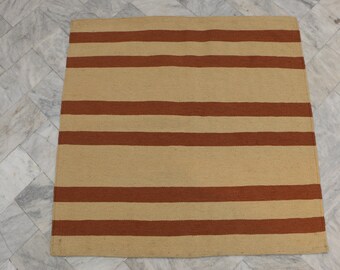 Striped Kilim Rug: Rust and Beige Accent Rug