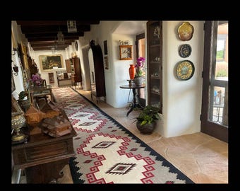 3x10 Runner rug, Grey red white Navaho rug, Long Navajo rug, corridor runner rug, custom rug, stair Navajo rug, wool rug, hallway kilim rug
