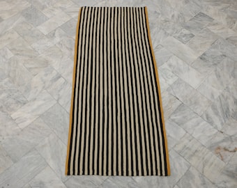 Black and White Striped Runner Rug: Minimalist Kilim Style, Custom Size