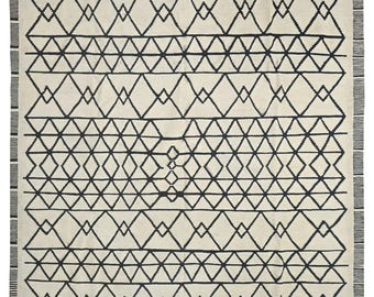 Black and White Moroccan Kilim Rug: Custom Flatweave Area Rug
