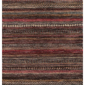 Red Gabba Rug: Multicolor Striped Oriental Design
