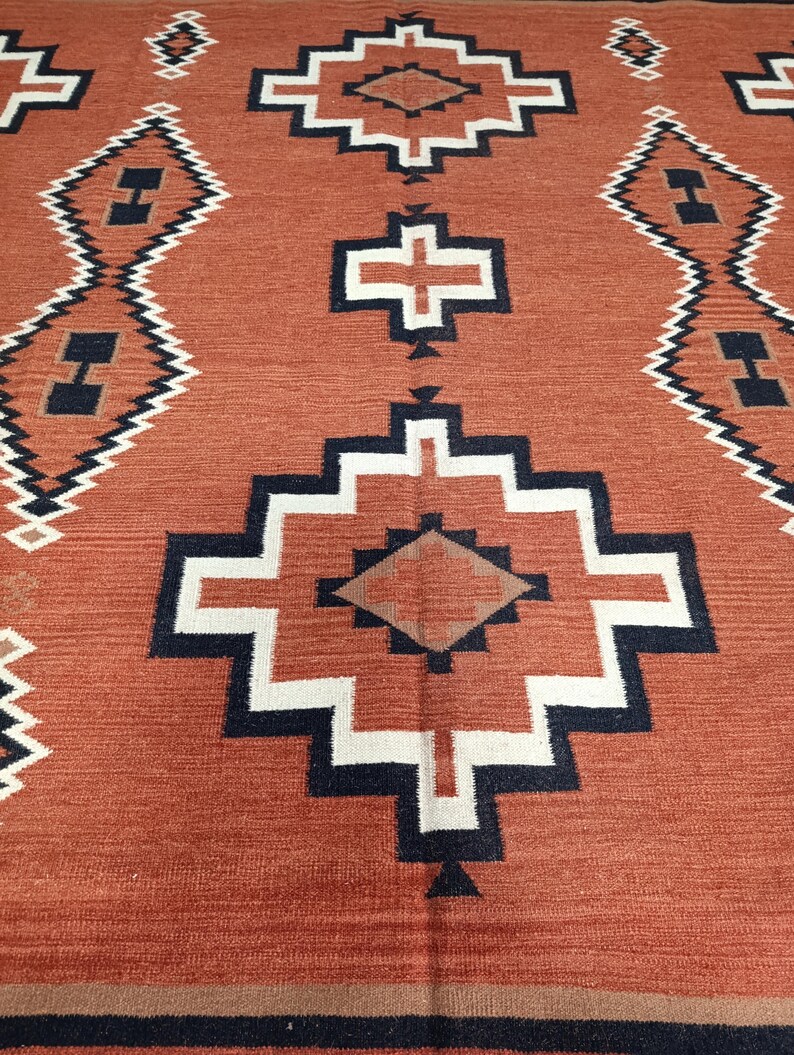 Authentic Navajo Inspired Wool Rug, Orange and Black, Custom Sizes - Etsy