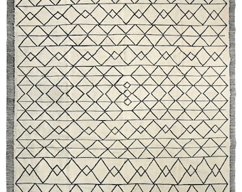 Black and White Moroccan Kilim Rug: Custom Flatweave Area Rug