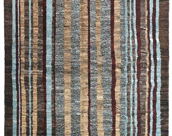 Handmade Woolen Striped Area Rug: Multicolor Moroccan Berber Style