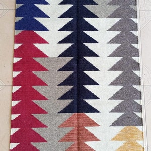 Geometric Kilim Runner Rug: Multicolor Flatweave Wool