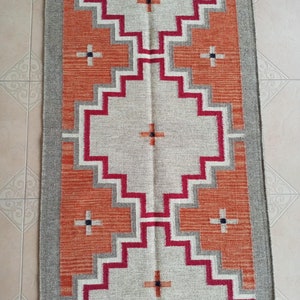 Pomarańczowy dywan Navaho, dywan do dekoracji domu, długi dywan Navajo, dywan Navajo, dywan niestandardowy, dywan na schody, autentyczny dywan Navajo, dywan kilim na korytarz