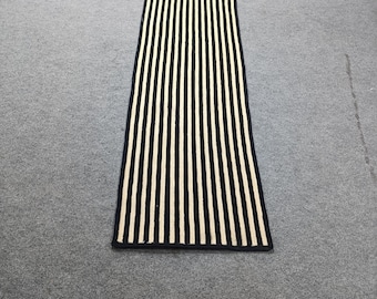 Black and White Striped Kilim Rug - Custom Size Designer Rug