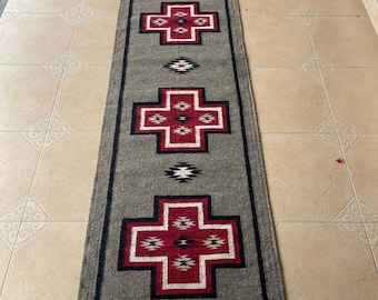 Grey Navajo inspired Runner Rug, Hallway Kilim Rug