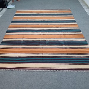 Multicolor striped kilim rug, large area rug, Natural flatweave rug, custom made rug, 5x8 area rug, 9x12 , 6x9 dhurrie rug, designer rug