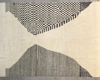 Black and White Moroccan Berber Rug: Geometric Wool Area Rug (8x10)