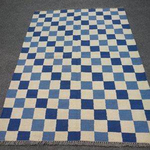 Tappeto blu e bianco, tappeto a scacchi, tappeto su misura, tappeto di grandi dimensioni, tappeto su misura, tappeto su misura, tappeto soggiorno, tappeto modello check, tappeto 8x10, tappeto 9x12.