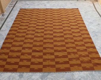 Handgeknoopt wollen kelimtapijt: custom designer vloerkleed