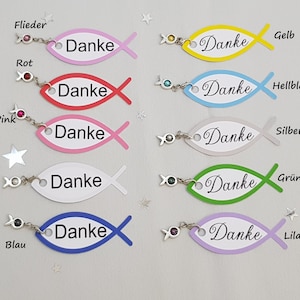 Fischkarte mit Danke Druck,Fisch-Charm, Gastgeschenk,Taufe, Kommunion, Konfirmation, Hochzeit, Wunschfarbe