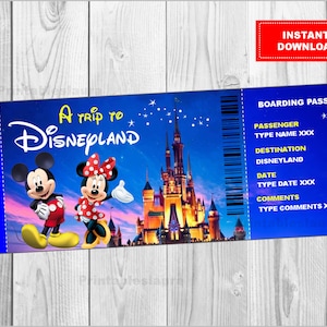 Carte d'embarquement personnalisable, Un voyage à Disneyland - Disneyworld, Billet de voyage surprise au PARC, Billet de vacances imprimable TÉLÉCHARGEMENT INSTANTANÉ