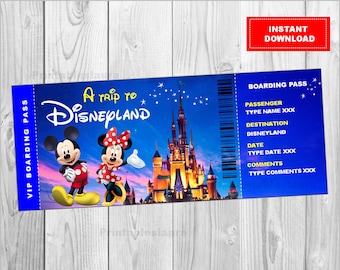 Aanpasbare instapkaart, een reis naar Disneyland - Disneyworld, verrassingsreisticket naar PARK, afdrukbaar vakantieticket INSTANT DOWNLOAD