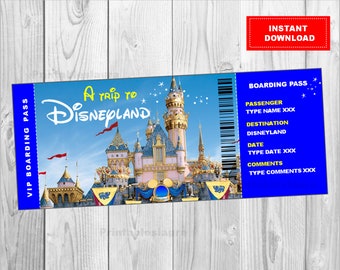 Customizable Boarding Pass, A Trip to Disneyland - Disneyworld, Surprise Trip Ticket to PARK, Printable Vacation Ticket INSTANT DOWNLOAD