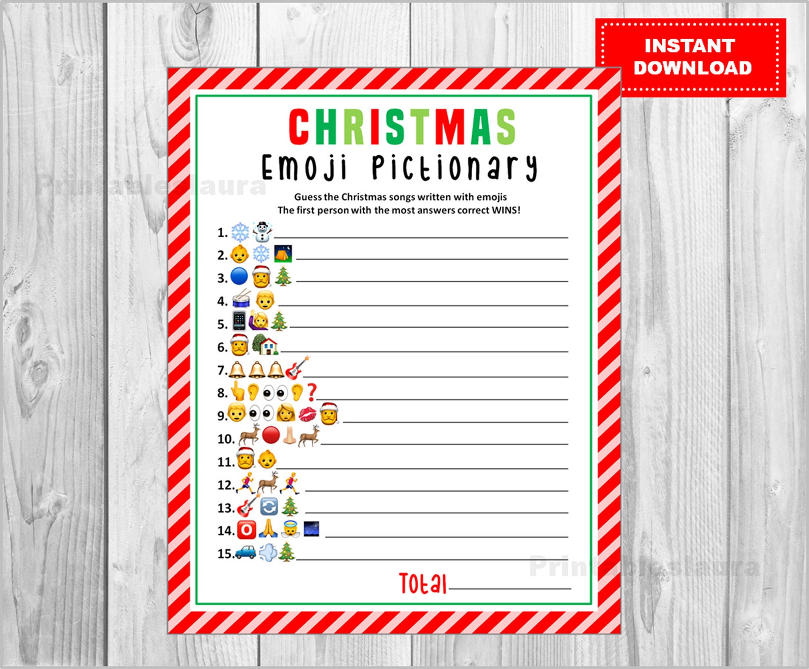Christmas Songs EMOJI Pictionary With a Red Stripes Background ...
