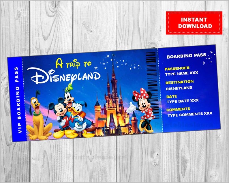 Aanpasbare instapkaart, een reis naar Disneyland Disneyworld, verrassingsreisticket naar PARK, afdrukbaar vakantieticket INSTANT DOWNLOAD afbeelding 1