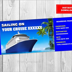 Printable Cruise Vacation Surprise Ticket Boarding Pass, Customizable Template, Digital PDF File, You Fill and Print INSTANT DOWNLOAD