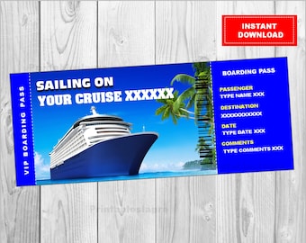 Printable Cruise Vacation Surprise Ticket Boarding Pass, Customizable Template, Digital PDF File, You Fill and Print INSTANT DOWNLOAD
