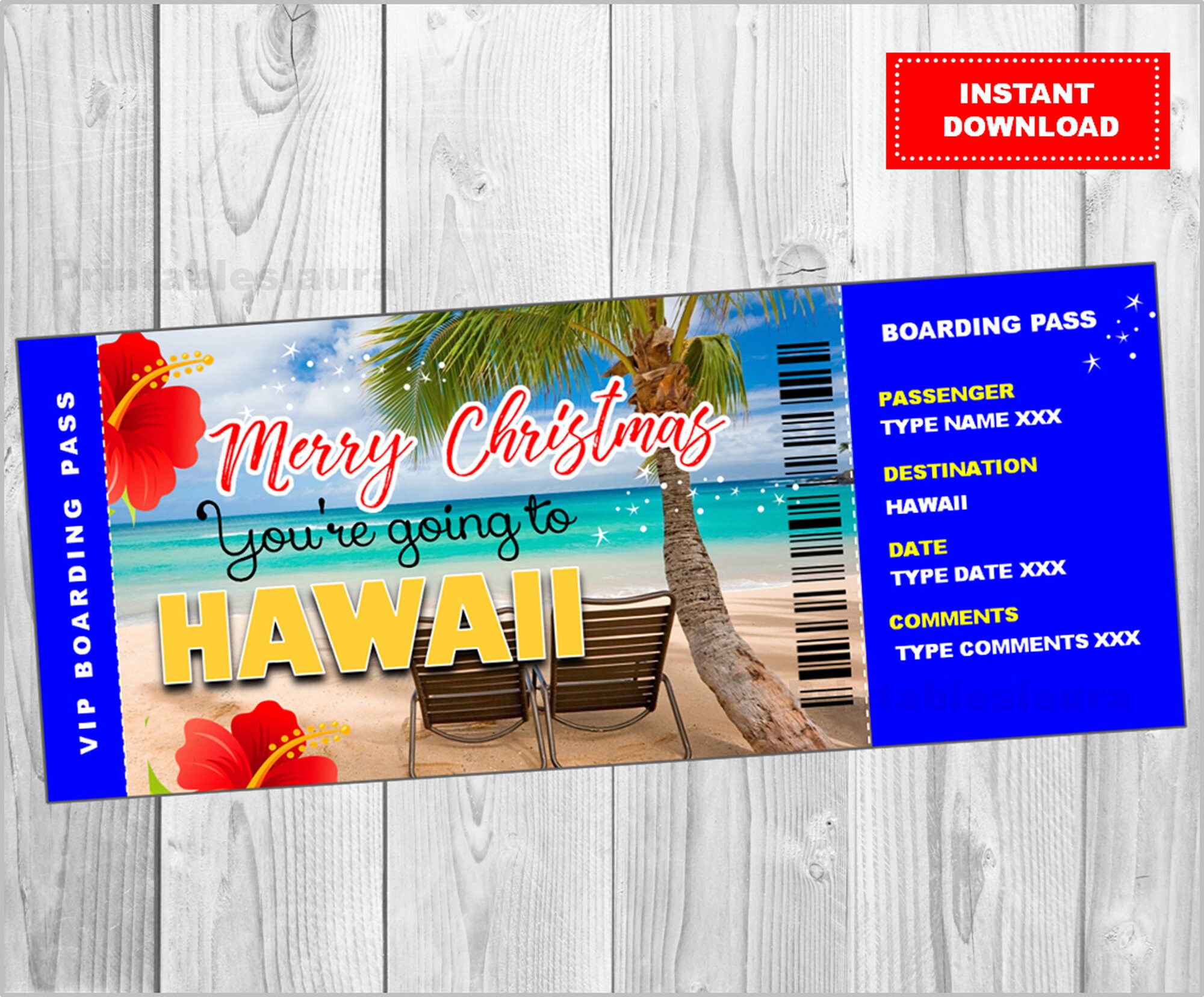 Hawaii Boarding Pass Christmas Gift Printable Ticket Surprise Etsy España