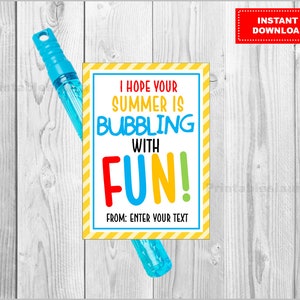 Summer Break, End of School Year Classmate Gift Tags, Editable, INSTANT DOWNLOAD image 1