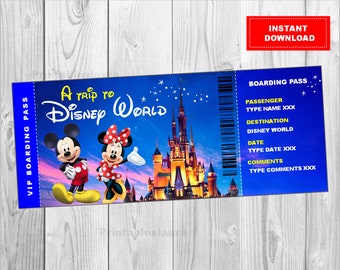 Customizable Boarding Pass, A Trip to Disneyland - Disneyworld, Surprise Trip Ticket to PARK, Printable Vacation Ticket INSTANT DOWNLOAD