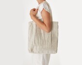 Linen cotton tote bag Reusable shopping bag Zero waste canvas beach bag Eco friendly shoulder bag