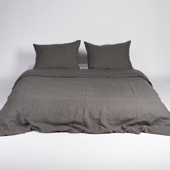 Charcoal Linen Bedding Set Organic Linen Pillow Cover Queen Etsy