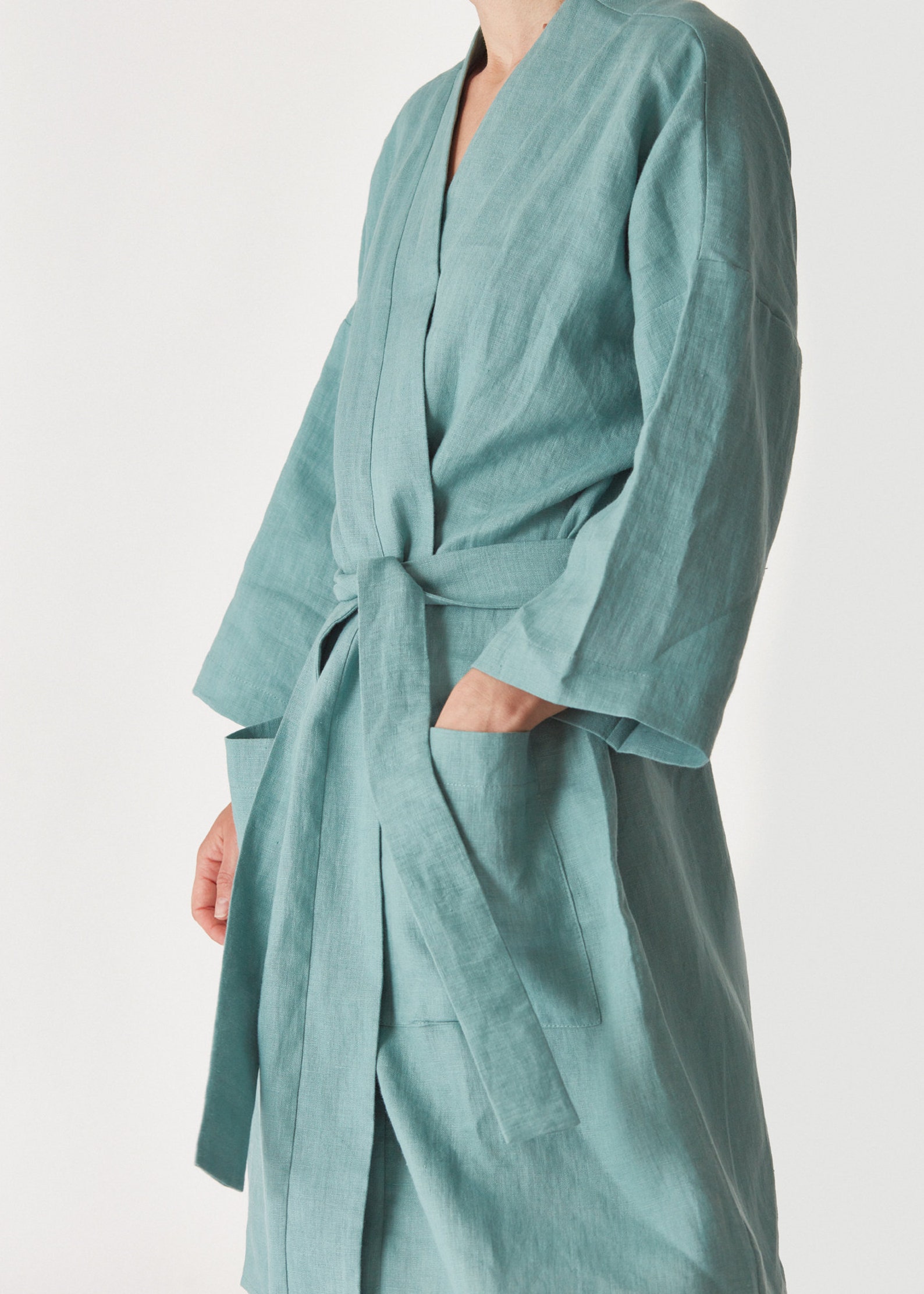 Green linen robe Eco friendly dressing gown Kimono robe Etsy