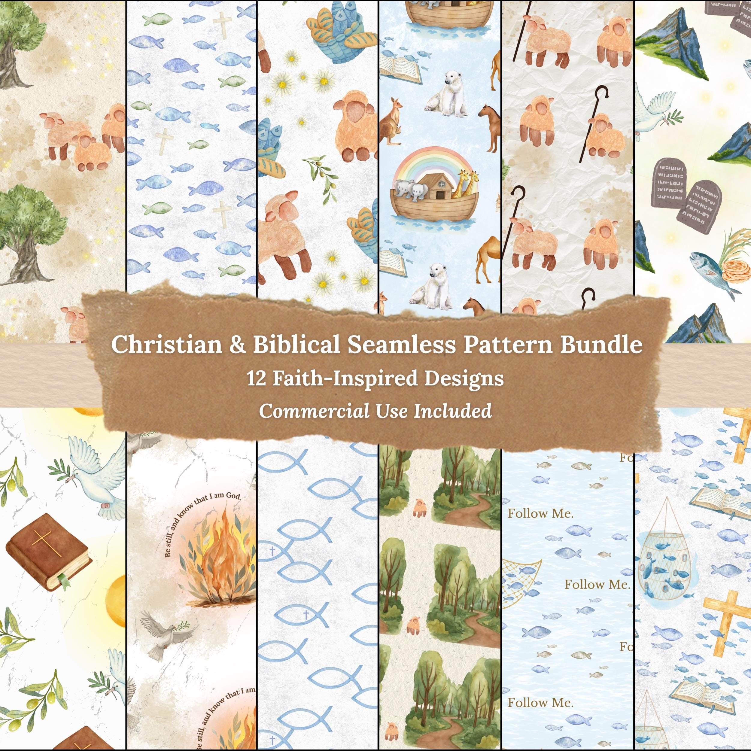 Christian Seamless Pattern Bundle, Bible Symbols, Faith Animals ...