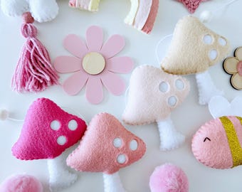 Mushroom garland. Toadstool decoration. Woodland theme. Fairy. Nursery decor.