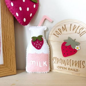 Strawberry Milk Decoration. Summer. Summer decorations. Strawberry hanging decoration. Kids decor.
