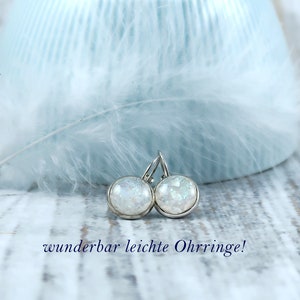 elegante Ohrringe, hängende Ohrringe silber farben, Cabochon Ohrringe, Ohrringe Perlmutt, ausgefallene Geschenke für Frauen, Resin Ohrringe Bild 3