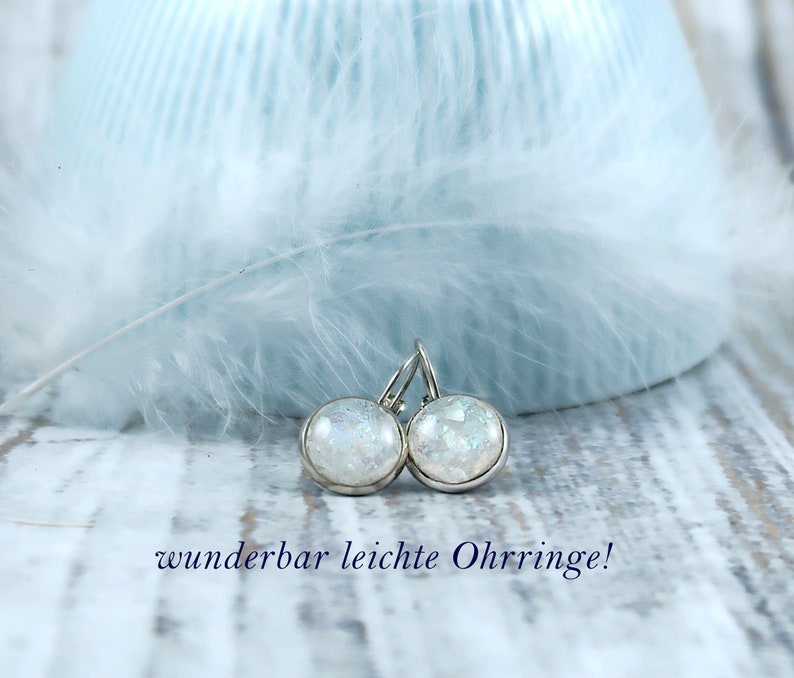 elegant earrings, hanging earrings silver colors, cabochon earrings, mother-of-pearl earrings, unusual gifts for women, resin earrings image 3