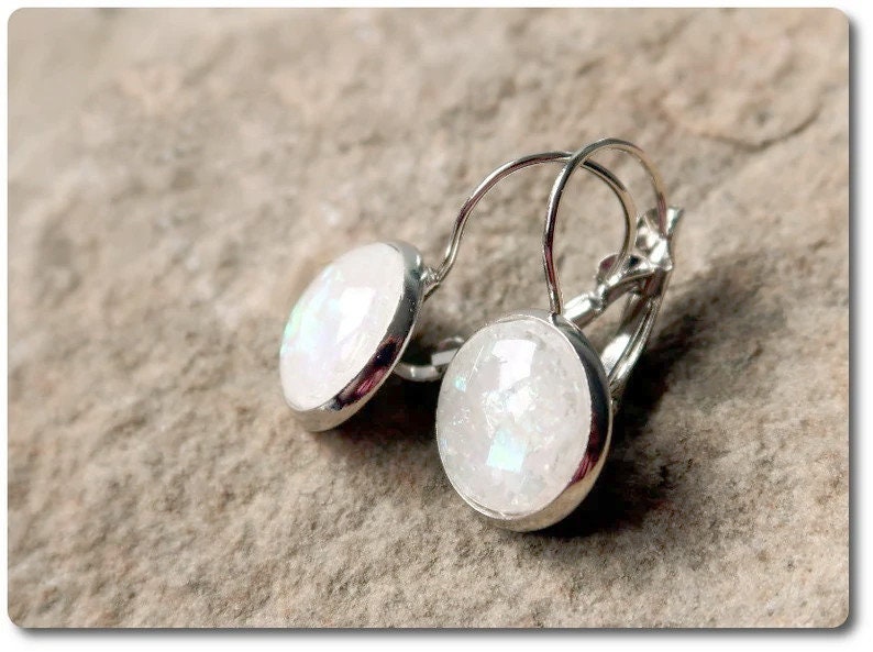 elegant earrings, hanging earrings silver colors, cabochon earrings, mother-of-pearl earrings, unusual gifts for women, resin earrings image 4