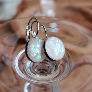 elegant earrings, hanging earrings silver colors, cabochon earrings, mother-of-pearl earrings, unusual gifts for women, resin earrings image 6