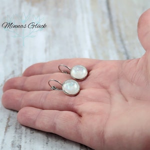elegant earrings, hanging earrings silver colors, cabochon earrings, mother-of-pearl earrings, unusual gifts for women, resin earrings image 5