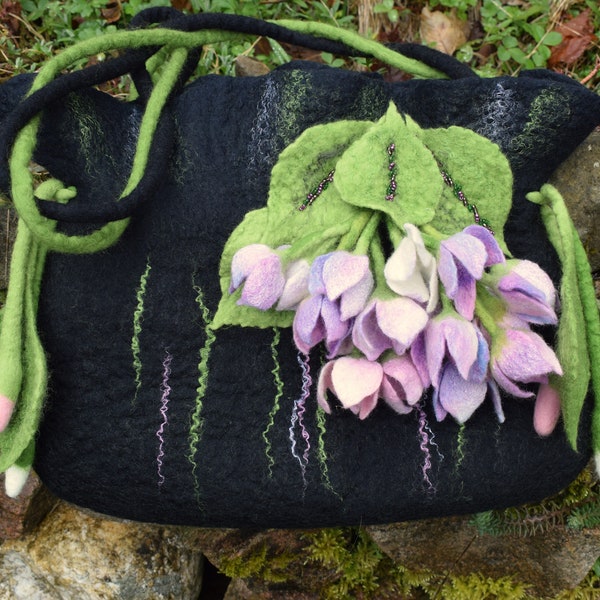 Sac Fleurs en laine feutrée Sac pour femme Sac en laine mérinos Sac avec fleurs