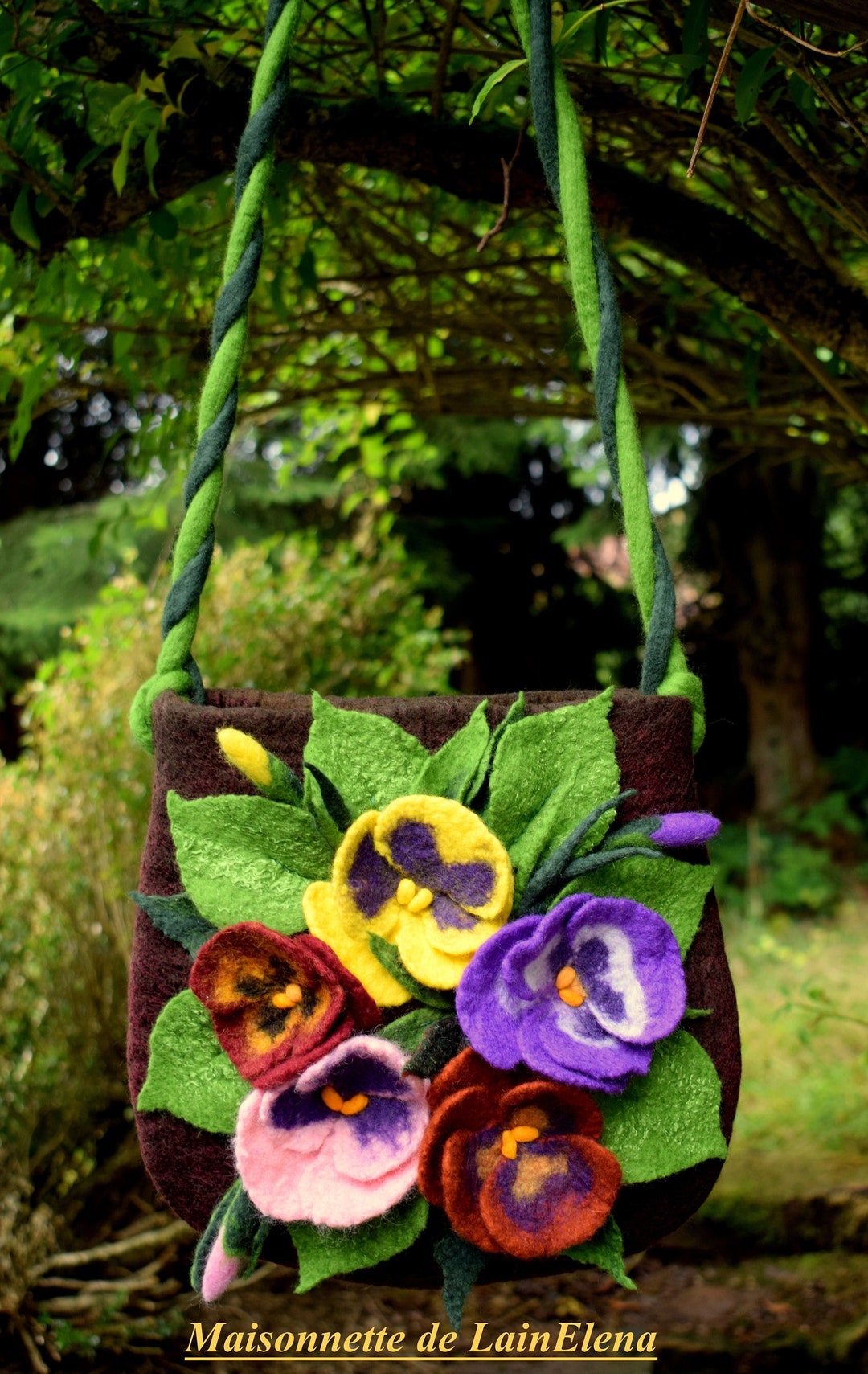 Felted Wool Bag Felted Bag Pansies Flower Bag Bag Felted Wool Etsy
